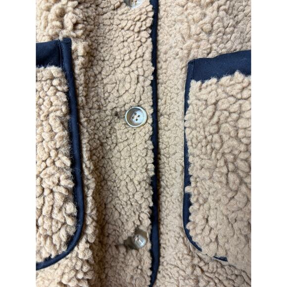 NWT J.CREW JACKET SHERPA BORG BARN CAMEL TAN BLACK LONGLINE MINIMALIST WINTER - Picture 12 of 13